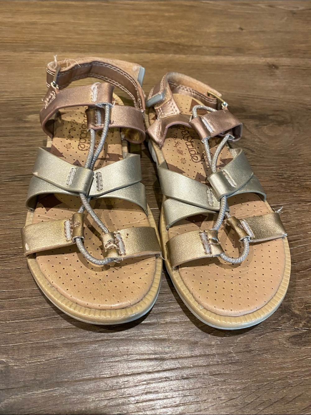 Stride Rite Girls Metallic Rose Gold and Gold Strappy Sandals